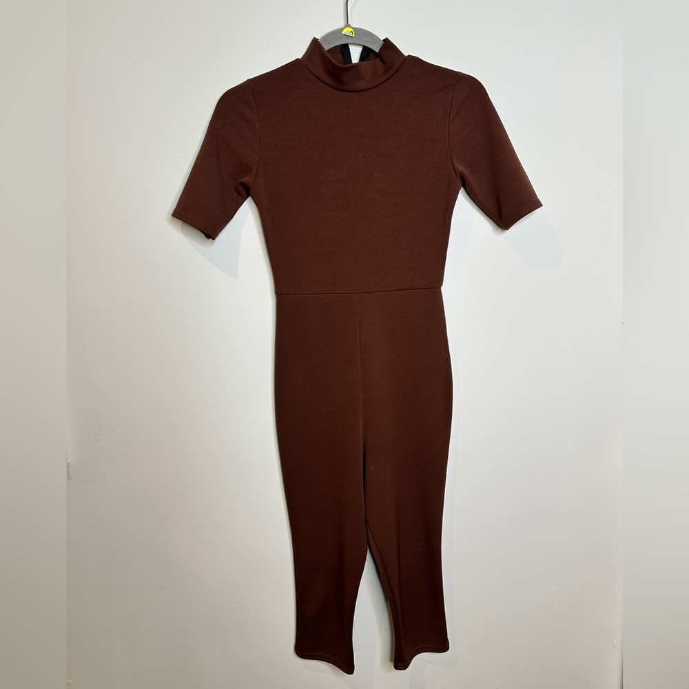 MISSGUIDED Brown High Neck Jumpsuit Unitard
